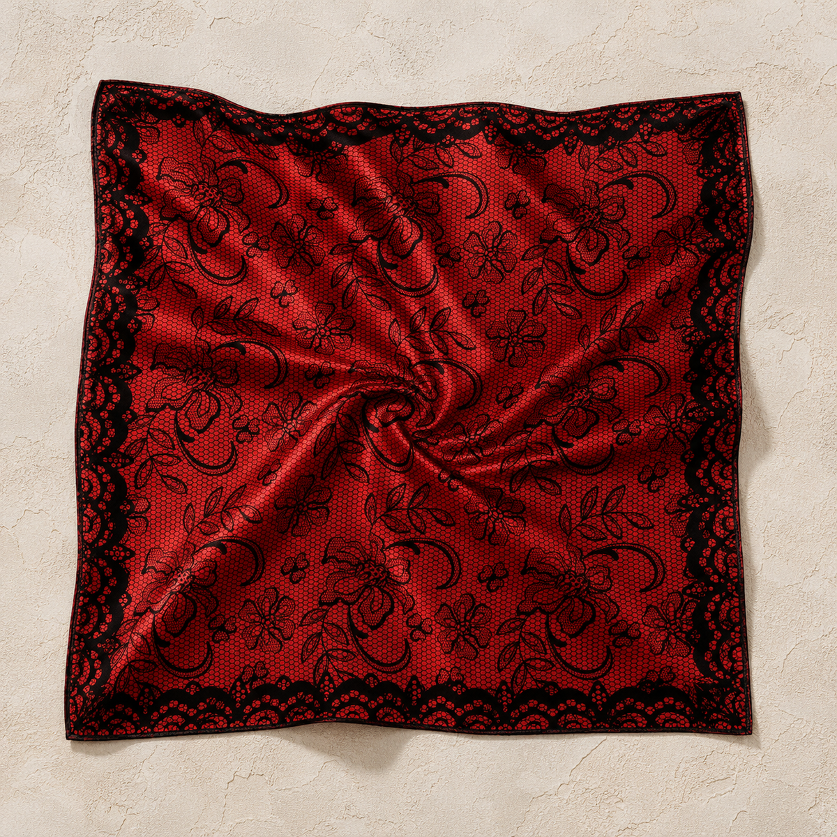 Crimson Lace Satin Scarf