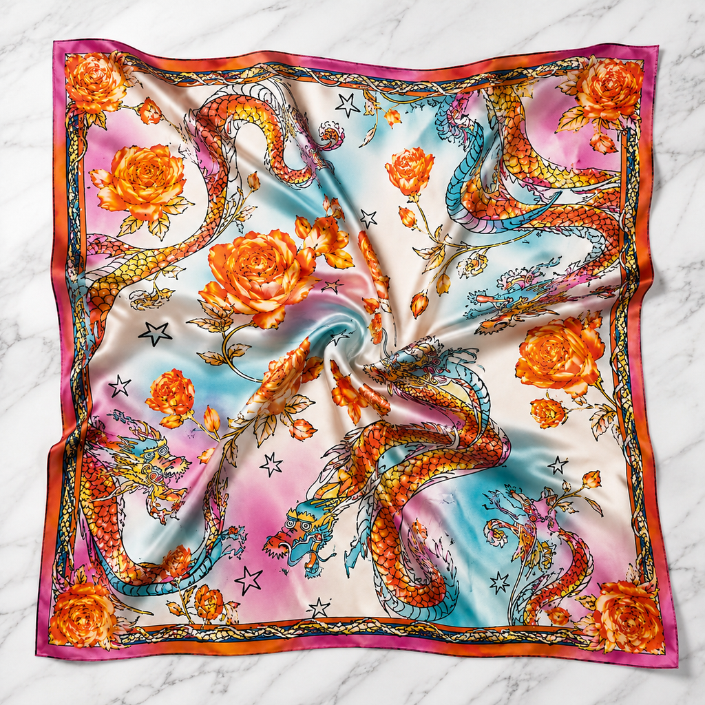 Dragon Rose Satin Scarf