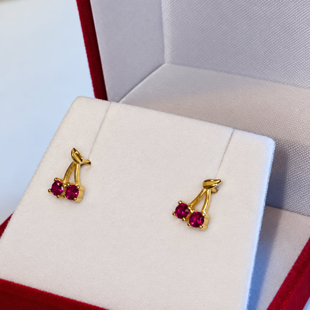 Sterling Silver Cherry Stud Earrings