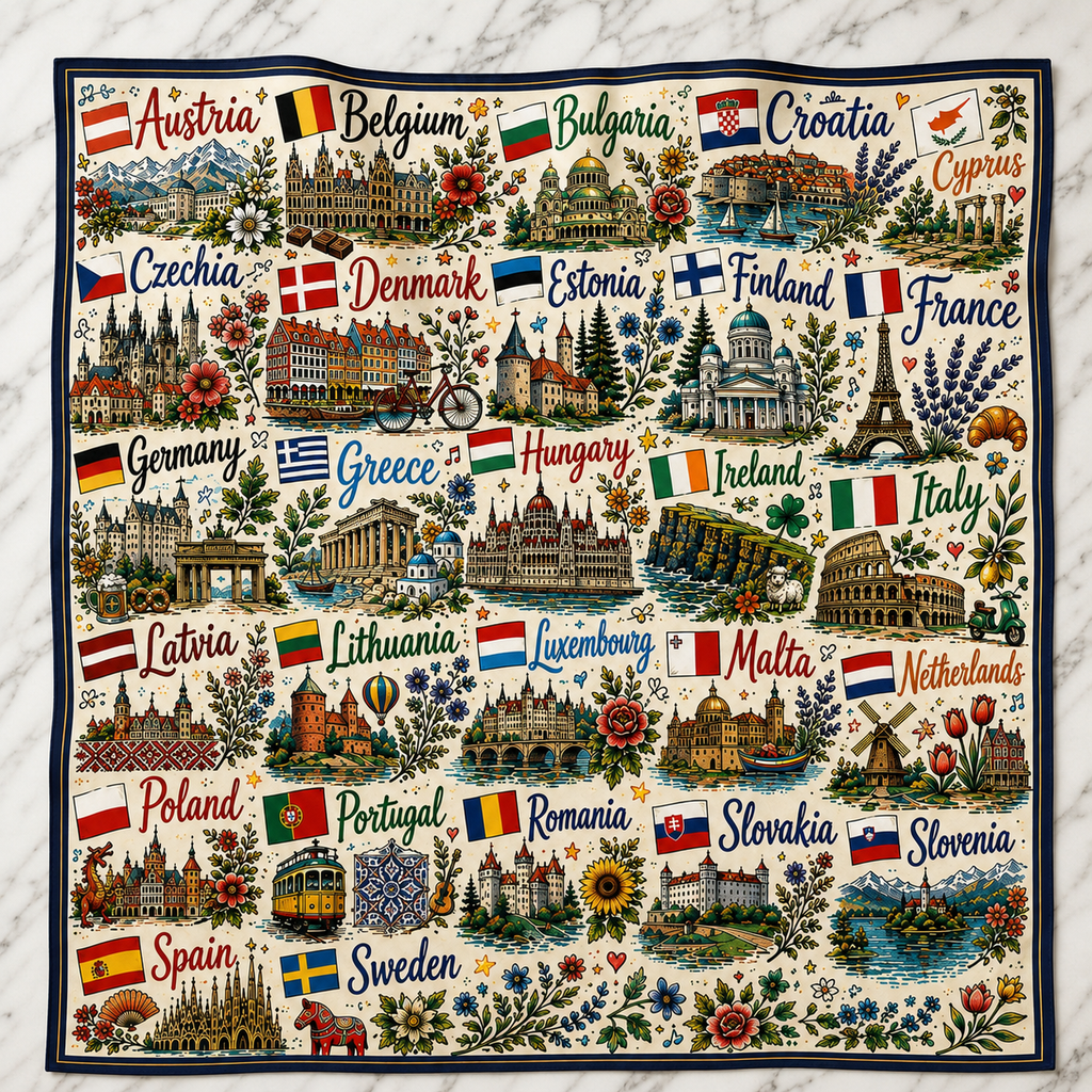 A Journey through Europe Satin Scarf