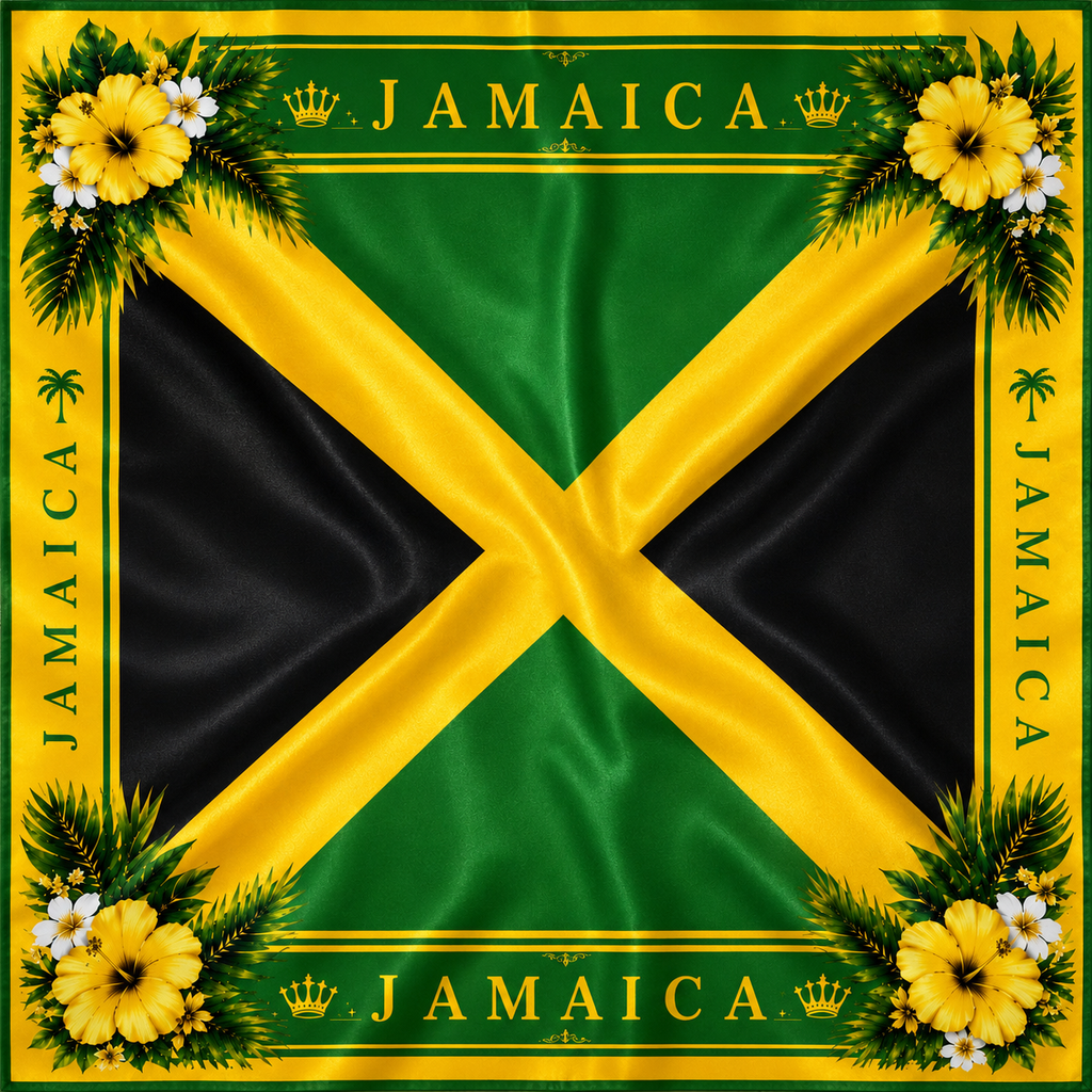 Jamaican Flag & Flower Luxury Satin Scarf