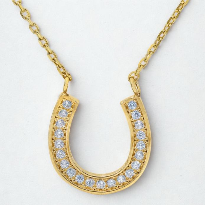 Sparkle 10KT Gold Horseshoe Necklace with CZ