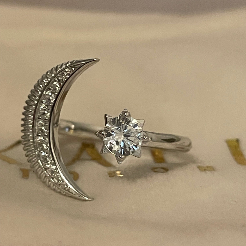 Celestial Moon & Sun Sterling Silver Ring