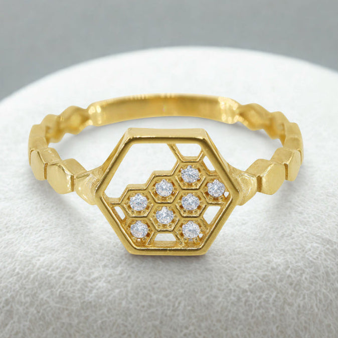 10KT Gold Honeycomb Ring