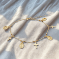 10KT Miraculous Medal & Cross Charm Bracelet