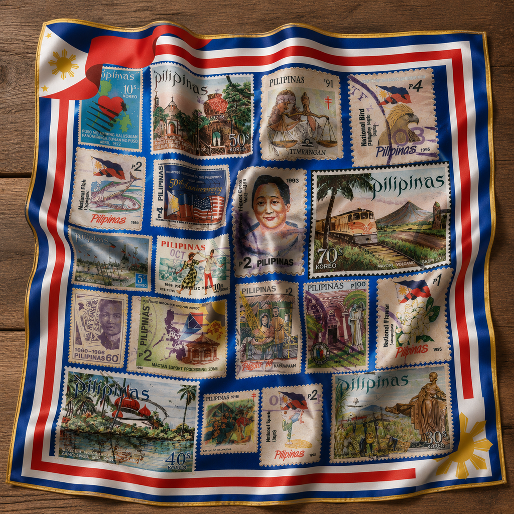 Philippines Heritage Stamp Satin Scarf