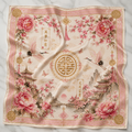 Chinese Blossom & Crane Luxury Satin Scarf
