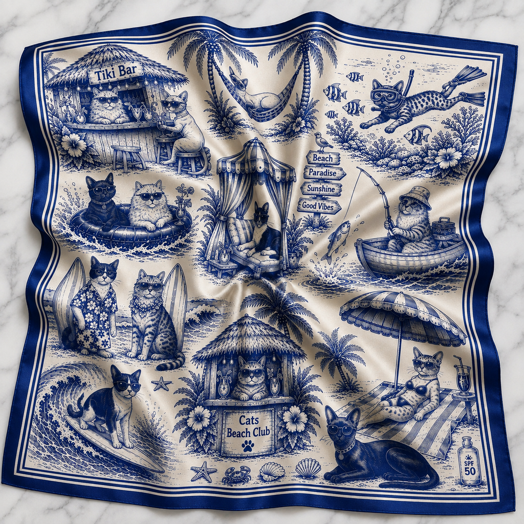 9 Lives in Paradise Cat lovers Satin Scarf