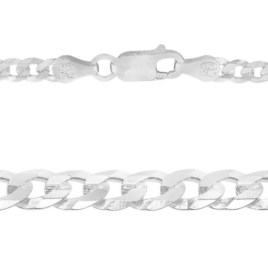 4.5mm 925 Italian Sterling Silver 6-Side Diamond Cut Curb Chain