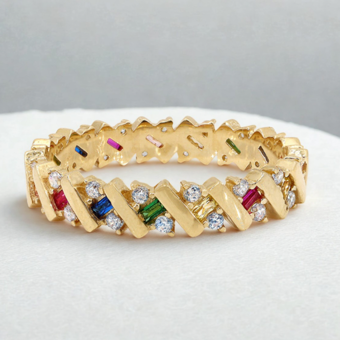 Carnivale 10KT Gold Multi Cubic Zirconia Eternity Ring