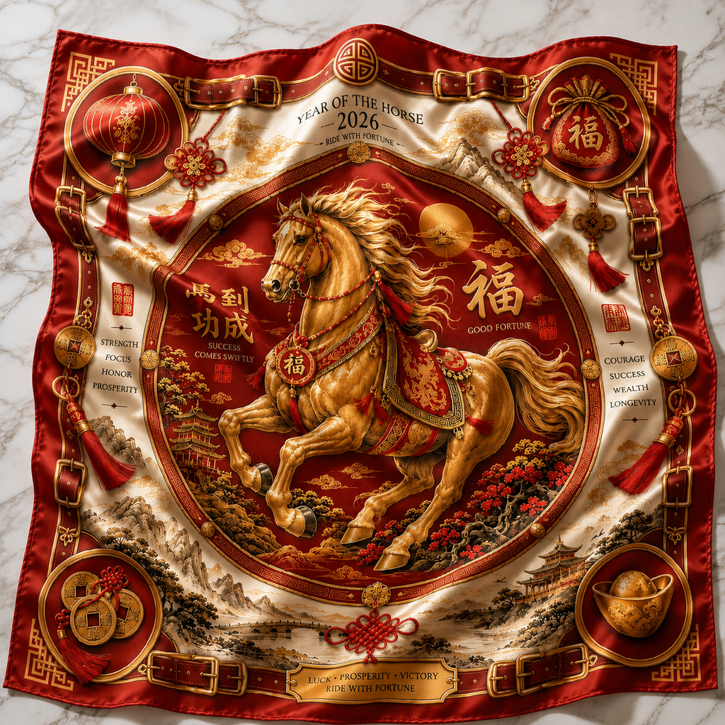 Red Year of the Horse 2026 Satin Scarf