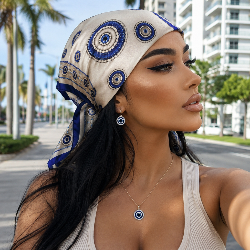 Evil Eye Jewel print Satin Scarf