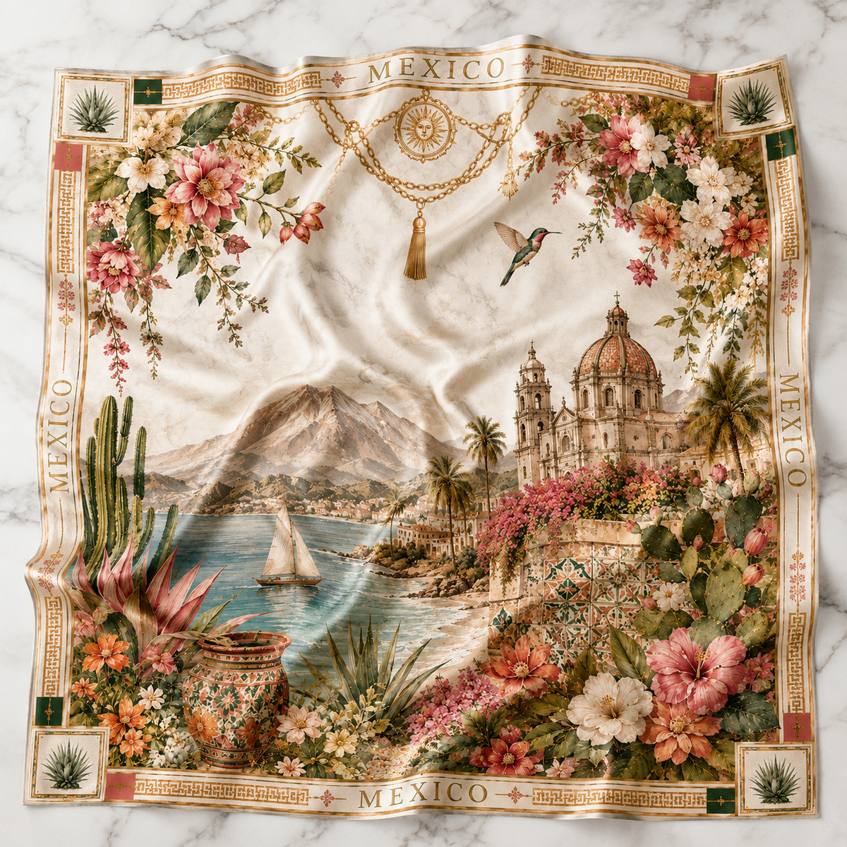 Beautiful Mexico Heritage Satin Scarf