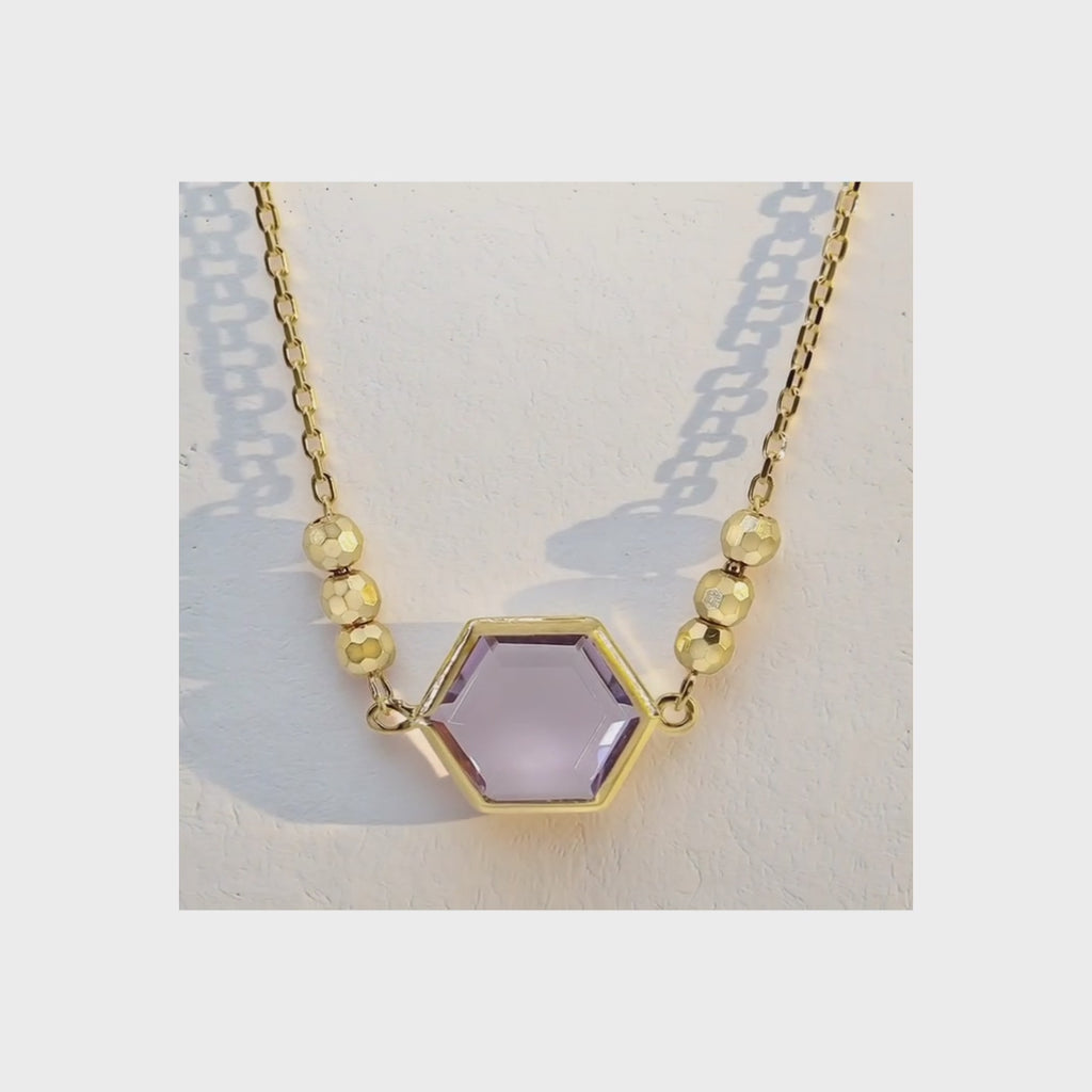 10KT Gold Hexagon Amethyst Necklace