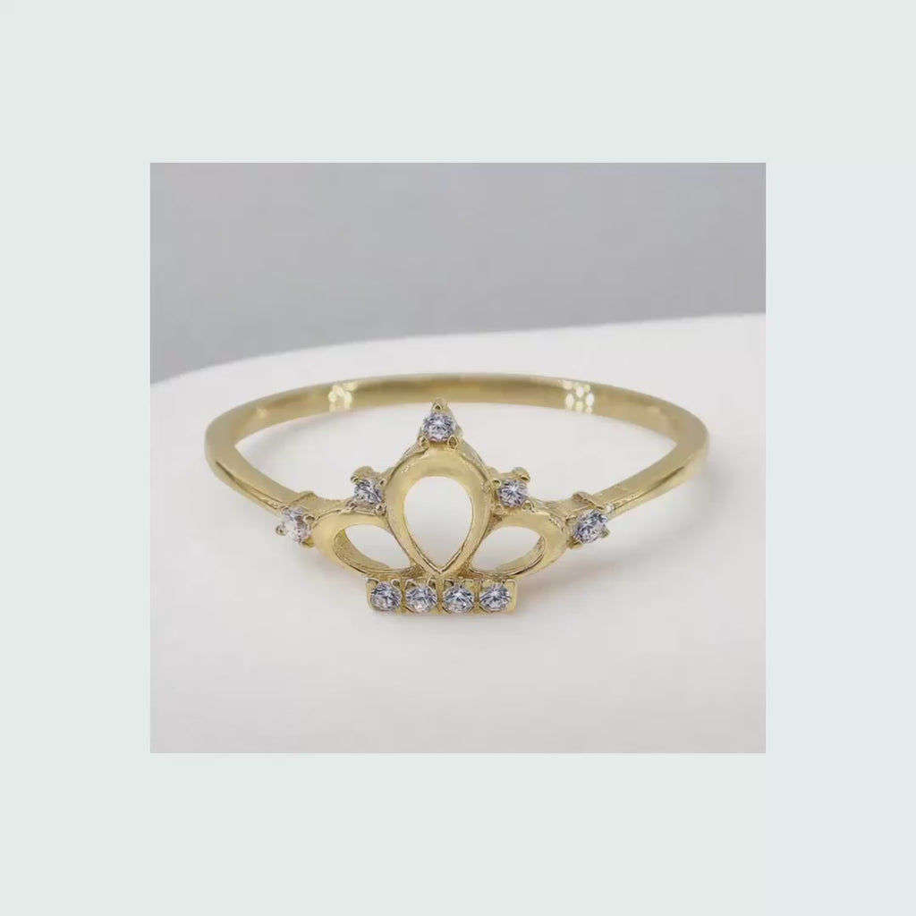 Princess Ring 10KT Gold Crown Ring with Cubic Zirconia