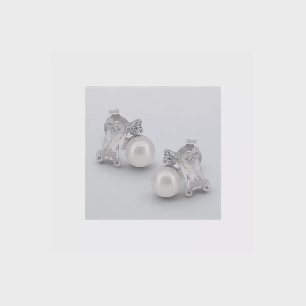 925 Sterling Silver Freshwater Pearl & Cubic Zirconia Stud Earrings